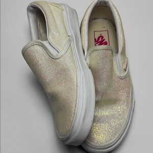 Vans Women’s‎ 6 Iridescent Glitter Sneakers-White/Pale Pink/Gold Sheen #0263